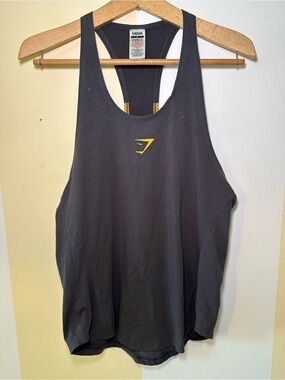 Gymshark Black Men’s Racerback Tank with Yellow Logo